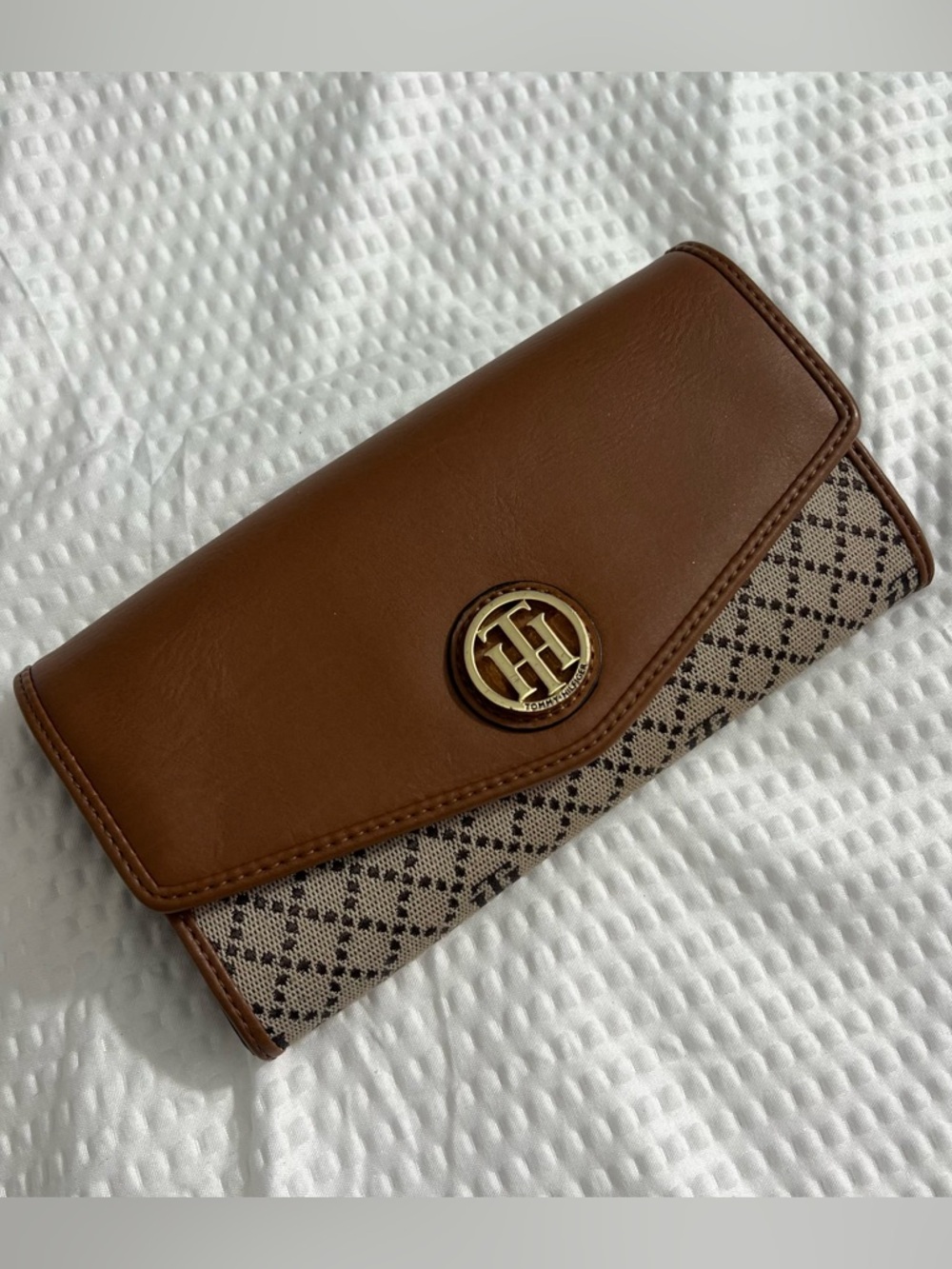Tommy Hilfiger Gold-Tone Monogram Flap Wallet